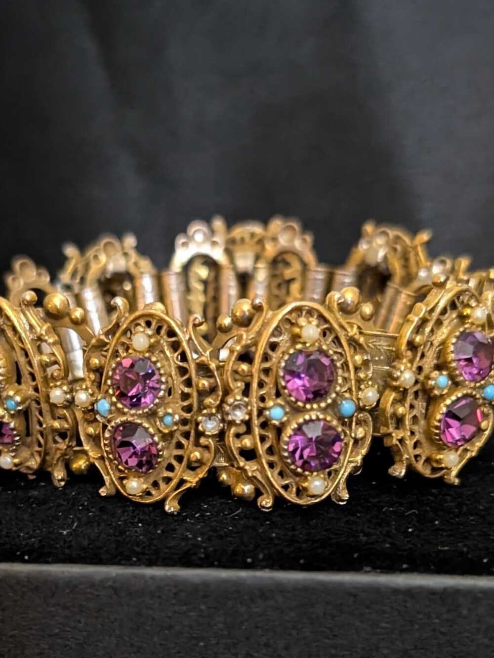 #64. Estate 60s Romantic Renaissance Revival Multi Panel Bracelet - Picture 3 of 8